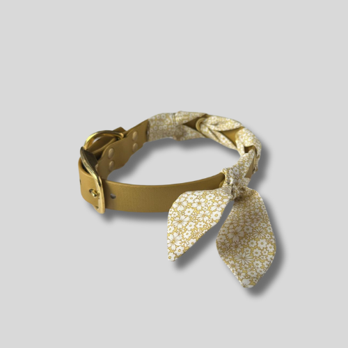 Collier tressé Biothane®️ & tissu Liberty® pour chien or