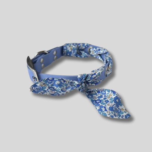 Collier tressé Biothane®️ & tissu Liberty® pour chien poudre soleil