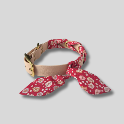 Collier tressé Biothane®️ & tissu Liberty® pour chien poudre soleil