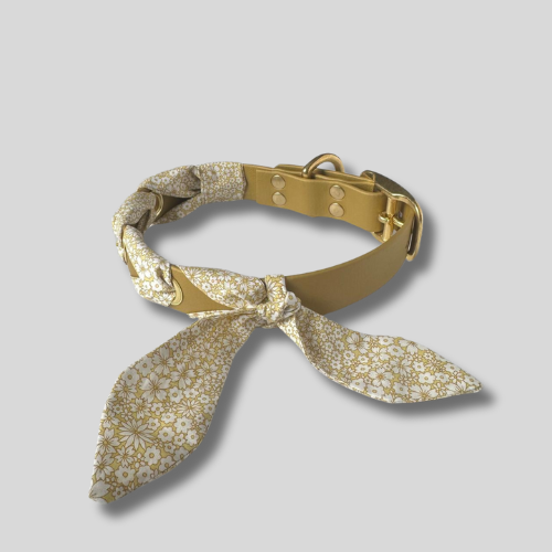 Collier tressé Biothane®️ & tissu Liberty® pour chien or