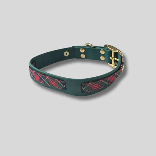 Collier en Biothane®️ vert foncé & tissu interchangeable