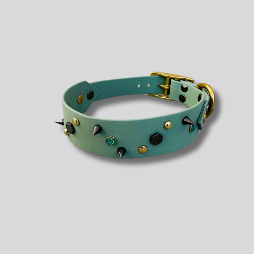 Collier Biothane®️ strass & piques – Bi-largeur 25-38 mm pour chien, 37-44cm