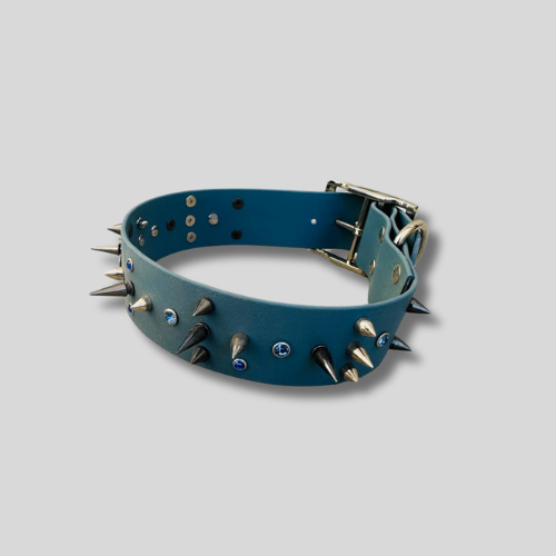 Collier Biothane®️ 38 mm – Strass & piques-43/50cm