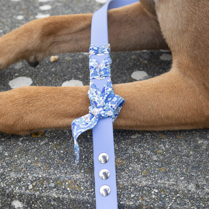 Laisse tressée Biothane®️ & tissu Liberty® pour chien pervenche