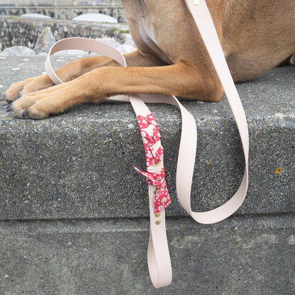Laisse tressée Biothane®️ & tissu Liberty® pour chien poudre soleil