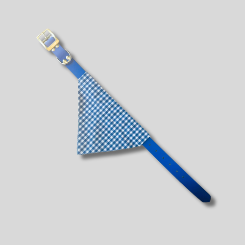 Collier Biothane®️ pour chien avec bandana motif Vichy bleu foncé