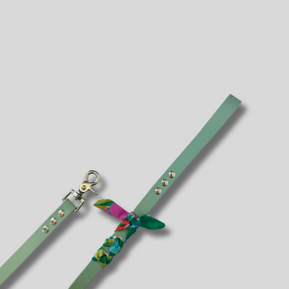 Laisse tressée Biothane®️ & tissu Liberty® pour chien vert sauge