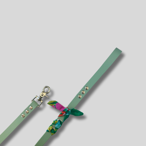 Laisse tressée Biothane®️ & tissu Liberty® pour chien vert sauge