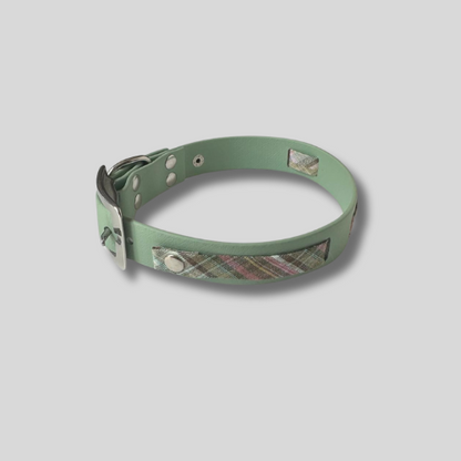 Collier en Biothane®️ vert sauge & tissu interchangeable