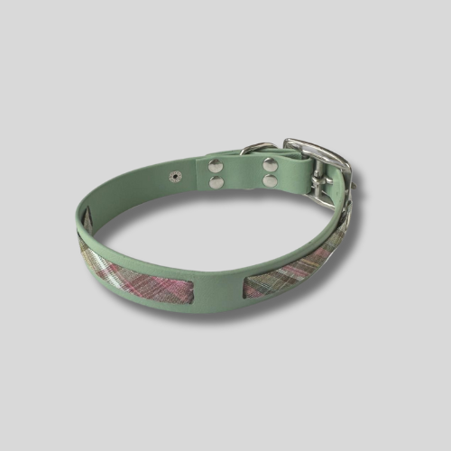 Collier en Biothane®️ vert sauge & tissu interchangeable